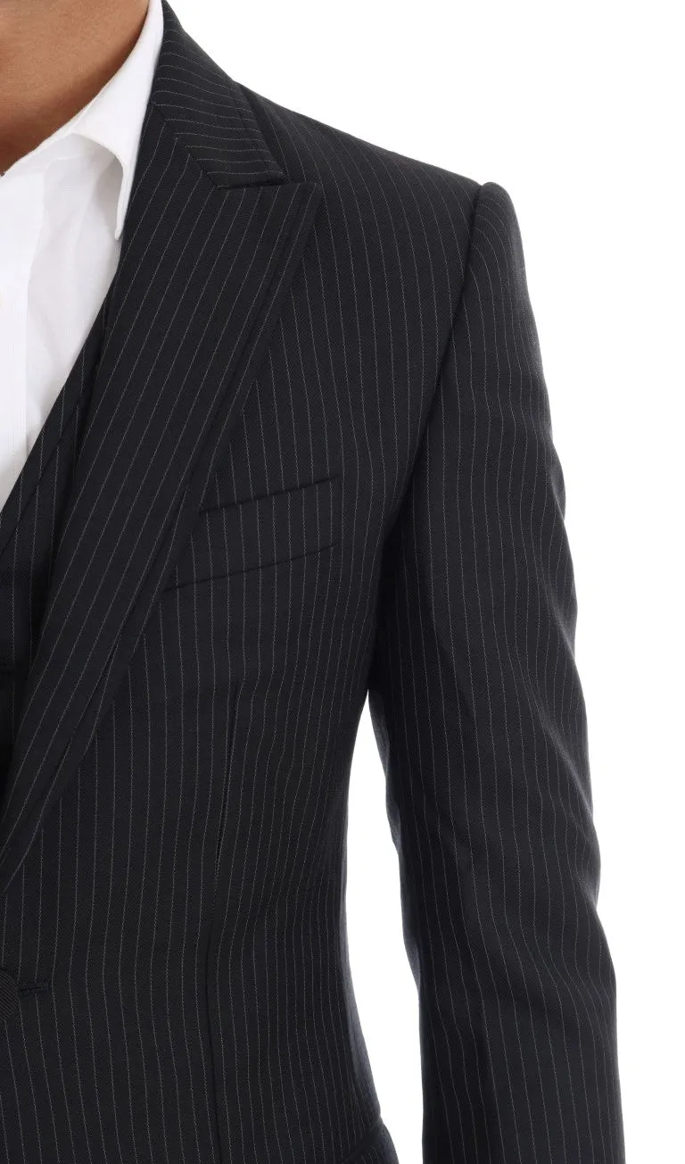 Blue Striped Two Button 3 Piece Suit