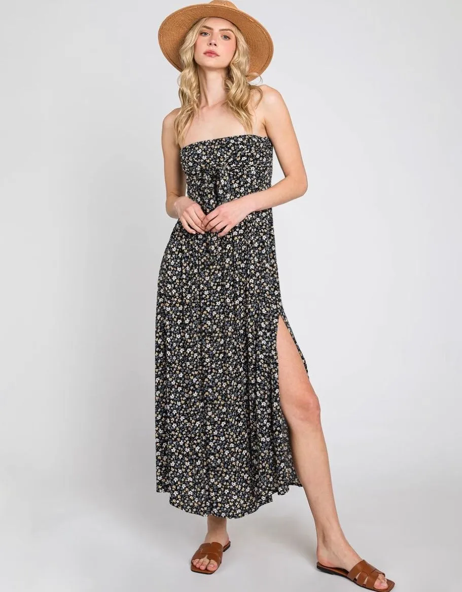 D136 TUBE FLORAL TIE FRONT DRESS