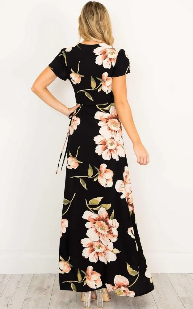 Summer Short Sleeves V Neck Long Dresses